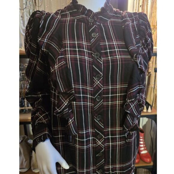 Black plaid flannel  shirt with frills L (8-10) - Picture 1 of 8